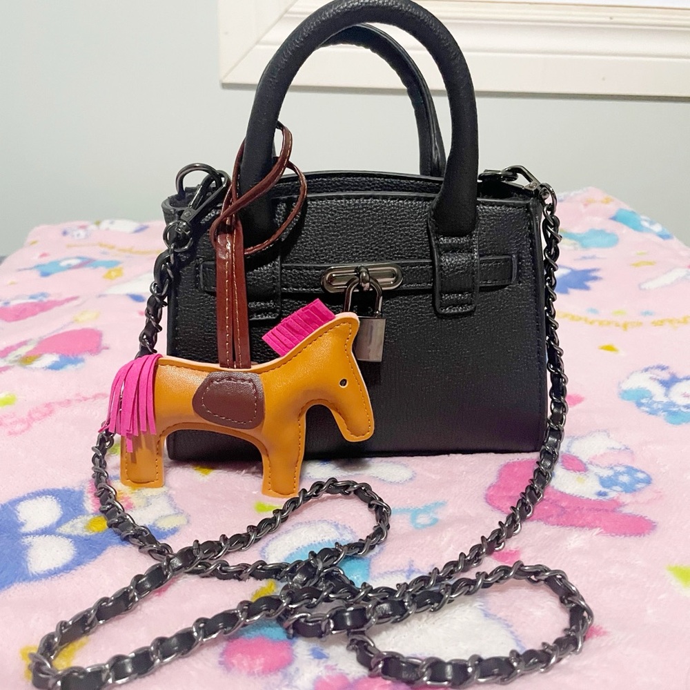 Black Mini Handbag with Horse Charm